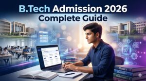 B.Tech Admission 2026 guide showing student preparing for engineering entrance exams and college counseling process in India