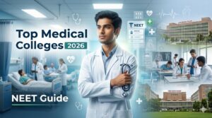 Top medical colleges in India 2026 with medical student in hospital training and NEET admission process